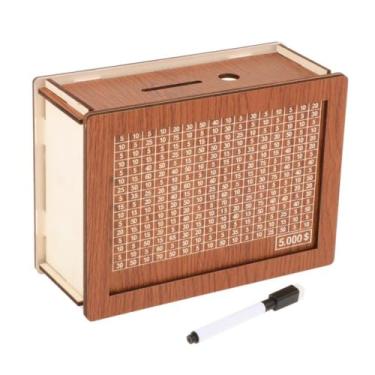 Imagem de ＫＬＫＣＭＳ Caixa de dinheiro com contador, recipiente para economizar dinheiro, cofrinho de madeira vintage com alvo de dinheiro, 5.000 dólares