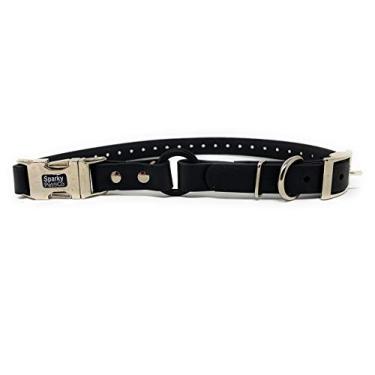 Imagem de Sparky Pet Co 1 polegada à prova d'água Biothane Bungee Double Buckle E Collar Receiver Alça de reposição 1" X 30" (Preto)