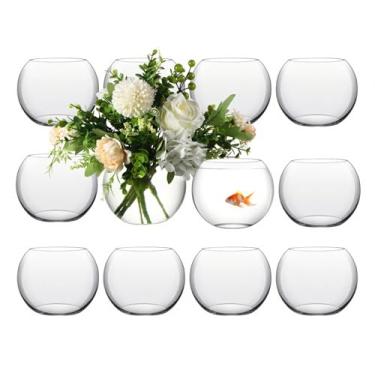 Imagem de Sawysine 12 peças de vaso de bolhas de mesa central 19 cm L x 15 cm A, vaso de flores redondo de vidro transparente para terrário para eventos de casamento, plantador de peixe dourado, centro de mesa
