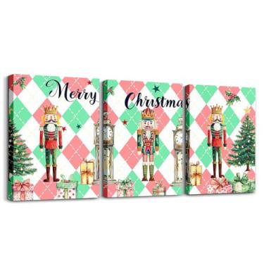 Imagem de jejeloiu Arte de parede em tela emoldurada de Natal quebra-nozes decoração de parede para quarto desenho animado soldado imagens pintura para decoração de quarto escritório árvore de Natal verde