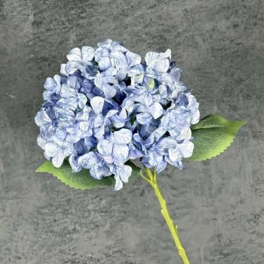 Imagem de 5 peças de flores artificiais de seda grandes de hortênsia, decoração para casamento, festa, arranjo floral, flores falsas, buquê de hortênsia, enfeites para casa (azul névoa)