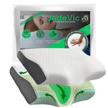 Imagem de KIT 2 Travesseiro Cervical Ortopédico JadeVic PREMIUM para Coluna com Espuma Viscoelástica Anatomico 50x30cm Almofada de Memoria de Pescoço Hipoalergênico Suporte para Dores na Coluna