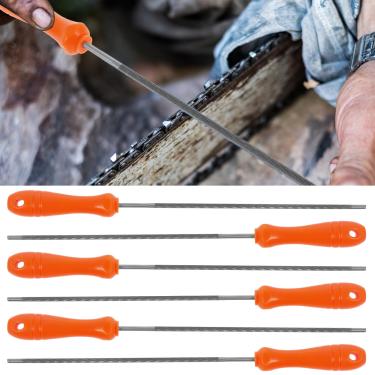 Imagem de 6/12 peças de lixa de afiação de motosserra de 5/81.3 cm, arquivos de afiação de corrente de motosserra redonda Arquivo de afiação de motosserra de aço Arquivo afiador de motosserra com cabo de