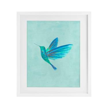 Imagem de Stupell Industries Beija-flor azul Simplicidade Impressão emoldurada branca sob vidro, design por Camila Juncos, 40,6 x 33,5 cm