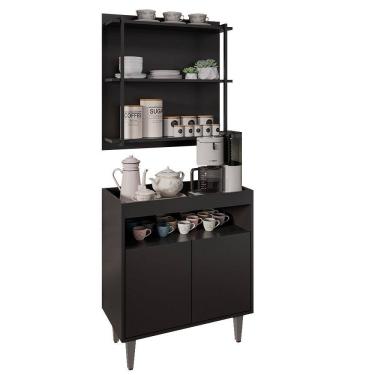 Imagem de Aparador Cantinho do Café e Painel 3 Prateleiras Flora M24 Preto - Mpozenato