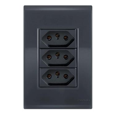 Imagem de Conjunto 3 Tomadas 10A - Tramontina Liz Grafite - Tlg009