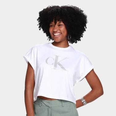 Imagem de Camiseta Cropped Calvin Klein Casual Feminina, Branco, G