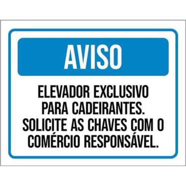 Imagem de Kit 10 Placas Aviso Elevador Exclusivo Cadeirantes Chaves