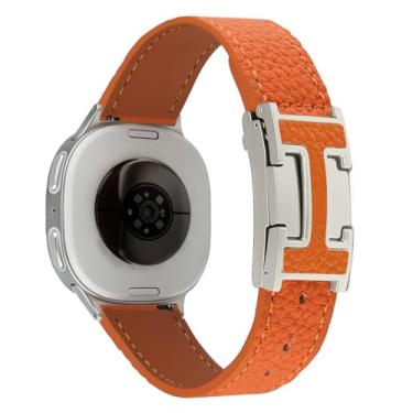 Imagem de Mtozon Pulseiras de couro magnéticas compatíveis com Samsung Galaxy Watch 8 de 40 mm/44 mm Watch8 Classic de 46 mm, fivela laranja + Starlight
