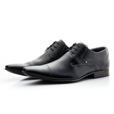 Imagem de Sapato Oxford Couro Social Masculino Bico Alongado Estilo Italiano Anatomico Sola Costurada Macio Tamanho:43;Cor:Preto;Gênero:Masculino;Departamento BS:Esporte