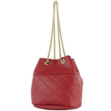 Imagem de modamoda de T245/T246 Bolsa feminina de couro italiano, fecho de corrente dourada, 20 x 14 cm, Vermelho rubi/couro, Small