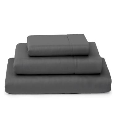 Imagem de SKY BEDDINGS Lençóis de solteiro 100% algodão - 400 fios de cetim trançado, resfriamento, conjunto de lençóis de solteiro de luxo de 3 peças com bolsos profundos de 38 cm - cinza escuro