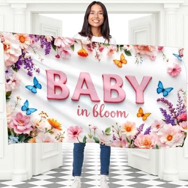 Imagem de Banner Baby In Bloom - Banner para menino ou menina 1,5 x 3 pés - Decorações de boas-vindas para bebês - Ele ou ela para chá de bebê ou festa de revelação de gênero