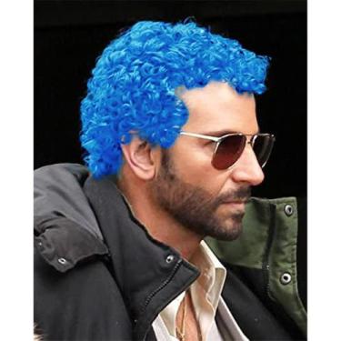 Imagem de Peruca masculina Swiking, curta, azul afro encaracolada, para fantasia