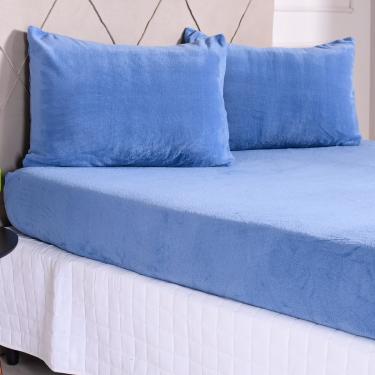 Imagem de Jogo lencol Casal Microfibra Plush 3 Pcs Azul Hipertextil