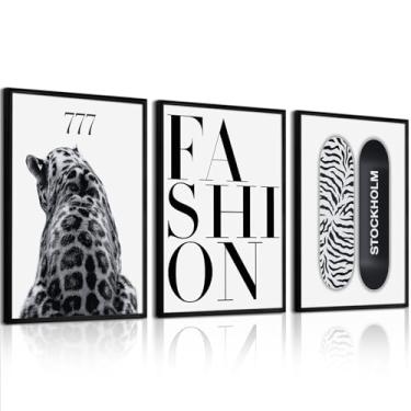 Imagem de Youillne Arte de parede de leopardo na moda decoração de parede de guepardo preto branco moda estética pôsteres em tela preppy Stockholm impressões elegantes imagens de guepardo pintura Y2k para