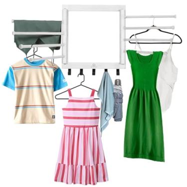 Imagem de Nestive Suporte de parede de bambu para secar roupa – Secador de roupas dobrável dobrável com 8 braços e 5 ganchos, suporte para secadora de roupa que economiza espaço, 50 cm, capacidade de 36 kg