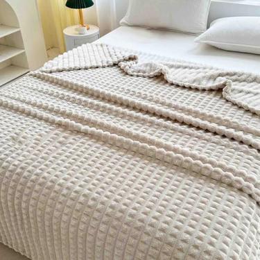 Imagem de Cobertor de lã com peso fofo feminino masculino para cama adulto longo casal solteiro para sofá macio confortável lavável na máquina para uso como xale, viagem, escritório (marrom, 180 x 200 cm)