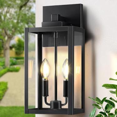 Imagem de Lanterna de parede externa preta de 39,4 cm, 2 luzes, arandelas de parede modernas, luminária de varanda industrial, luzes externas grandes para casa com soquetes E12, iluminação de lâmpada externa, 1