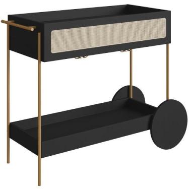 Imagem de Carrinho Bar Com Porta Taças Industrial Indy A03 Nero Dourado - LYAM D