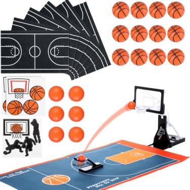 Imagem de Soulchen Kit de mesa para decoração de festa de basquete, 36 peças, inclui tapetes de feltro para quadra de favo de mel, decorações de mesa de basquete, fácil de montar para jogadores esportivos