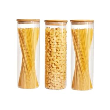 Imagem de Pote de Mantimentos de Vidro com Tampa de Bambu, Hermético para Armazenar Macarrão e Alimentos (2)