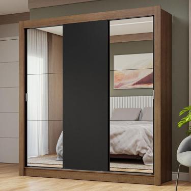 Imagem de Guarda-roupa Casal 3 Portas De Correr Com Espelhos Rustic/preto Nobre Madesa Rustic/preto