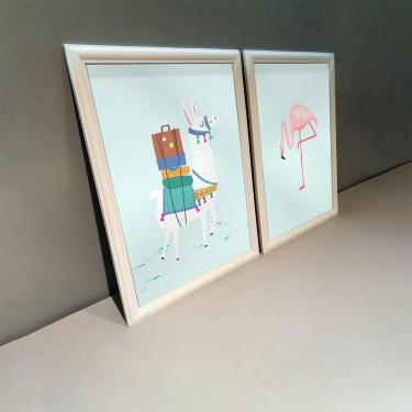 Imagem de Kit 2 Quadros Decorativos Lhama E Flamingo 34x44cm