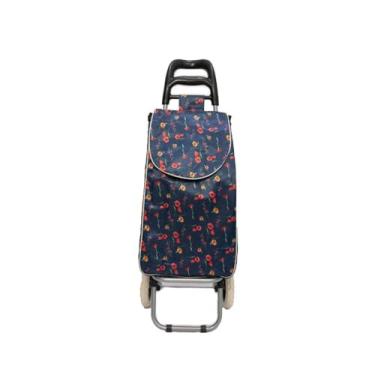 Imagem de Carrinho de Compras Dobrável Feira e Supermercado Bag Leva Tudo 30kg | Estrutura Reforçada(Azul - florzinha)