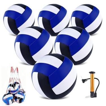 Imagem de Pacote com 6 bolas de vôlei oficiais tamanho 5, bolas de vôlei recreativas à prova d'água com bomba e bolsa de rede para uso interno e externo, praia, areia, água, piscina, jogo de treinamento para