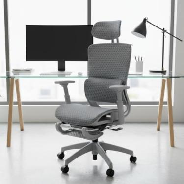 Imagem de BlidShop Cadeira Executiva Ergonômica, Giratória, Tela Mesh, Reclinável com Apoio Lombar e Cabeça, Suporta 150kg, Home Office e Gamer, NR17 (Cinza)