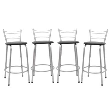 Imagem de Kit 4 Banquetas Flórida 60cm Estrutura Prata Ideal Cozinha Gourmet Área de Lazer Piscina Balcão Bancada Bistro Bar (Assento Preto)