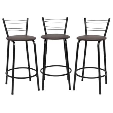 Imagem de Kit 3 Banquetas Para Cozinha Flórida Estrutura Preta 60cm Área de Lazer Piscina Balcão Bancada Bistro Bar (Assento Marrom Escuro)