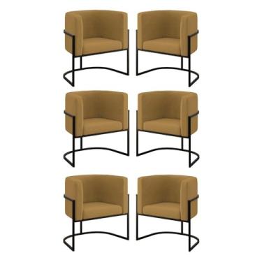 Imagem de Kit 06 Poltronas Lua Sala Decorativa Base de Ferro Black Cor:capuccino