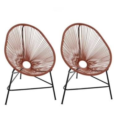 Imagem de Kit Com 2 Cadeiras Acapulco Fio Fibra Sintética Área Externa Varanda Moderna Trançada Resistente Mesa Kit 92 * 70cm(Terracota)