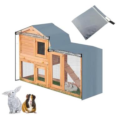 Imagem de BOSKING Capa de gaiola de coelho triangular de longa duração, impermeável, coelhinho, porquinho-da-índia, capa para gaiola de animal de estimação para ambientes externos/internos (cinza, 147 x 52 x 86