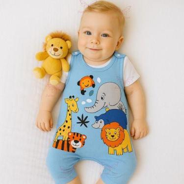 Imagem de Conjunto Macacão Longo + Camiseta Safari Jardineira Vira Pé Bebe Menin