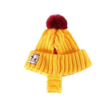 Imagem de Gorro de malha quente para animais de estimação, chapéu de malha para cães, chapéu de inverno para animais de estimação, acabamento com pompom, orifícios de orelha, gorro aconchegante de inverno