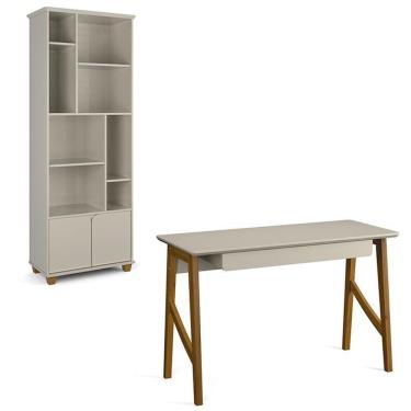 Imagem de Conjunto De Escrivaninha Com 1 Gaveta E Livreiro Taurus Off White Off White