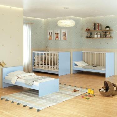 Imagem de Berço 3 Em 1 Para Colchão 60 X 130 Cm Multimóveis Mp0527g - Azul/branco