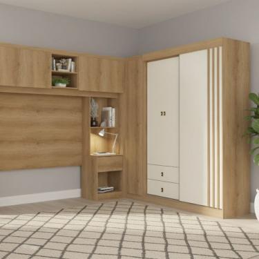 Imagem de Kit Componível Modulare com Guarda-roupa 3 Portas Aspen Capuccino \ Off White