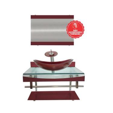 Imagem de Gabinete de Vidro 90cm para banheiro Luxemburgo - EKASA, Vermelho Cere
