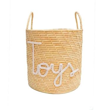 Imagem de Cesto Artesanal "Toys" 30 cm – Palha de Carnaúba com Detalhes em Macramê, Organizador Com Estilo para Quartinho Infantil