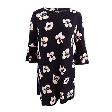 Imagem de Tommy Hilfiger Vestido de manga sino feminino, Azul marinho/rosa floral, 19