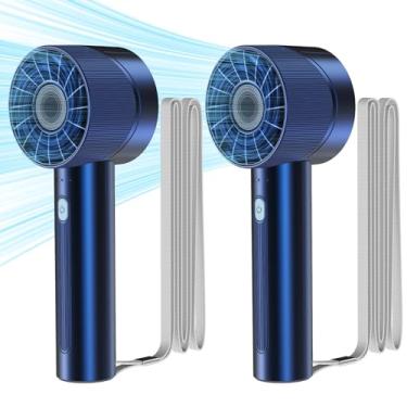 Imagem de 2 peças de ventilador portátil recarregável, mini ventilador pessoal, ventilador portátil com mini ventilador turbo de 4 velocidades, bateria USB 2600 mAh, ventilador pequeno de alta velocidade para
