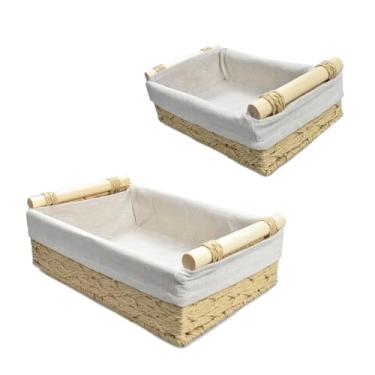 Imagem de Cesto de armazenamento de cestas de vime decorativas para organizar caixas de armazenamento para bancada, cesta de armazenamento de papel higiênico para tanque de vaso sanitário (conjunto de 2 bege)