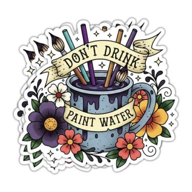 Imagem de HOSALA (7,6 cm - 3 peças) Adesivo de água de tinta não beba, adesivo de pintura em aquarela de arte engraçada, presente de artista de pintor de cor de água, decoração para laptop, tablet, garrafa de