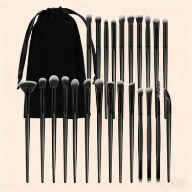 Imagem de Pincel de maquiagem de 25 peças com bolsa de armazenamento, adequado para base, blush, sombra, iluminador, líquido, creme, preto