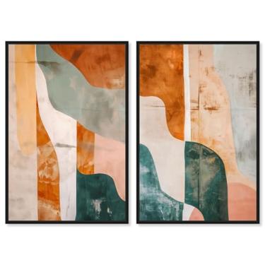 Imagem de Conjunto de 2 painéis abstratos de luxo preto e dourado em tela para sala de estar arte de parede da Art Remedy, moldura preta, 25 x 38 cm