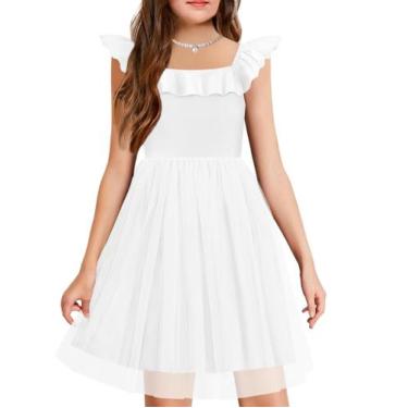 Imagem de Vestido Arshiner Girls Summer, manga com babados, tule branco
